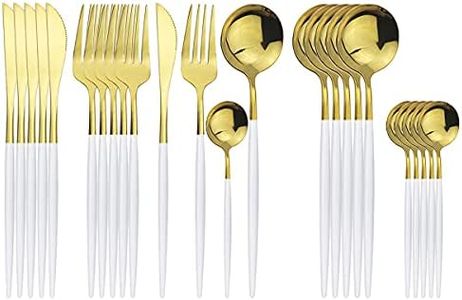 Uniturcky Gold Silverware Set, 24-Piece Stainless Steel Flatware Set Service For 6, Mirror Polished White Handle Tableware Cutlery Set Knife Fork And Spoon For Home & Restaurant, Dishwasher Safe