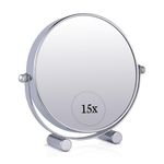 MIRRORVANA Small 15X Magnifying Dressing Table Mirror for Makeup - Double Sided 15X/1X, Free Standing Mirror for Vanity and Bathroom - 15cm Wide & 17cm Tall (Chrome)