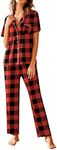 Avidlove Women Pajamas Set Notch Collar Soft Sleepwear Pjs Short Sleeve Button Down Nightwear with Long Pants