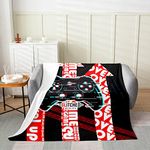 Boys Gamepad Flannel Blanket Twin,Kids Gaming Throw Blanket Lightweight Warm for Bedroom Sofa Dorm Decor Modern Teens Game Controller Arrow Fuzzy Blanket Men Gamer Theme Plush Blanket Black Red