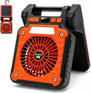 JXTKD Solar Camping Fan with LED Light, Rechargeable Portable Tent Fan, 3-Speed Outdoor Fan with Solar Charging, Battery Powered Fan for Camping, RV, Hiking, Emergency, Travel