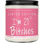 Auelife 21st Birthday Gifts for Her, Best 21st Birthday Gift Ideas, Perfect Birthday Present, Funny Birthday Presents for Women, Friends, Sister, 7oz Vanilla Cream-Scented Candle