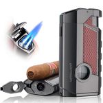 Torch Cigar Lighter with Triple Jet Flame, Built-in Cigar Punch & Cigar Holder, Cigar Gift for Christmas, Windproof Refillable Butane Torch Lighters for Men, Cool Lighters for Smoking, Outdoors