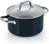 Cook N Home Non Stick Stock Pot with Lid, 6-Quart Hard Anodized Ceramic Nonstick Gumbo Pasta Pot, Induction Cookware Stockpot for Cooking, Canning, Sauce, Ollas para Cocina, Blue