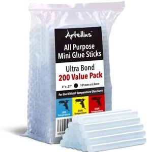 Artellius Mini Hot Glue Sticks (Huge Bulk Pack of 200) 4" and 0.27 Diameter - Compatible with Most Glue Guns