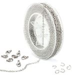 33 Feet 2 MM Stainless Steel Cable Link Chain Roll with 20 Lobster Clasps and 50 Open Jump Rings Bulk for Jewelry Making