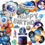 Party Propz Space Theme Birthday Decoration -59 Pcs, Happy Birthday Decoration Items for Boy, Galaxy Theme Birthday Decor, Themed Birthday Decorations Kids, Balloons, Cake Topper, Cutout(Cardstock)