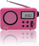 Radio NK-AB1904-FMROS/AM - Portable Radio, LCD Display with Light, Antenna, Speaker, 4 AA Batteries, DC5 V, Pink (Alarm Clock Radio)