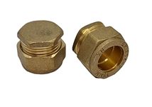 Pipestation 22mm Compression Stop End Connectors Pack of 2 - Blank Cap Brass Compression Joint Plumbing Fittings for Copper Pipe Plumbing Pipe Connectors - Brass Compression Plumbers Pipe Fitting