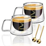 KAMEUN Double Walled Mug 200ML, Set of 2 Handmade Insulated Borosilicate Glass with Handle, Dishwasher Safe & Heat Resistant, Ideal for Clear Coffee Cups for Hot and Cold Drink