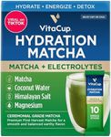 VitaCup Hydration Matcha Instant Packets, for Natural Energy and Detox, w/Electrolytes, Ceremonial Grade Organic Matcha, Coconut Water, Pink Himalayan Salt, Magnesium, in Single Serve Sticks, 10 Ct