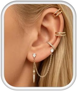 PEALICIOUS 4Pcs Ear Cuff Earrings for Women Gold Chain Earrings Set