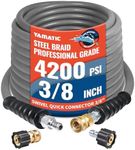 YAMATIC Non Marking 3/8" Pressure Washer Hose 50FT 4200 PSI, Kink Resistant Swivel 3/8" Quick Connect, Rubber Steel Braided Wear Resistant Industry Grade for Hot/Cold Water Gas Power Washer