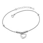 925 Sterling Silver Indian Heart Love Beaded Ankle Bracelets Anklet for Women