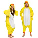 Silver Lilly Duck Costume Pajamas - Unisex Adult One Piece Halloween Animal Jumpsuit (Yellow, Small)