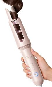 DYHOO Professional Automatic Rotating Curling Iron for Long Hair, 1.25” Curling Wand for Loose Curls & Beach Waves, Ionic Ceramic Hair Curler, Anti-Scald & Tangle-Free, Dual Voltage, Pink