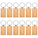 ZYFC 12 Pcs Wooden Key Chain, Rectangle Blank Natural Wooden Keyring with Split Ring, Personalized Wooden Key Tag Keychain for Gift DIY Crafts Decoration Pyrography for Women Men