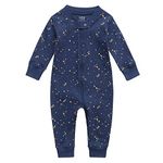 Owlivia Organic Cotton Baby Boy Girl Zip Up Sleep N Play, Footless Baby Romper, Long Sleeve Baby Pyjama (3-6 Months, Starry Sky)