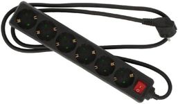 as - Schwabe 6-Way Power Strip, with Standby Switch, with Increased Touch Protection, 11512 Black, 1.4 m Cable with Child Protection