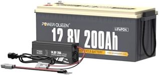 Power Queen 12.8V 200Ah LiFePO4 Battery with 14.6V 20A; Built-in 100A BMS, Fully Charged Capacity, 2560Wh Energy, Perfect for RV, Camping, Solar System, Power Outage