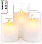 LTETTES Flameless LED Battery Powered Candles with Swiveling Wick Paraffin Wax Transparent Glass Pillar Cup Candle Set of 3 - 4" 5" 6" Height with Remote Controller for Home Decor Party Festival Wedding Decoration (Transparent)