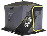 CLAM 17485 Portable 6 Person 9 Foot Jason Mitchell X5000 Pop Up Ice Fishing Angler Thermal Hub Shelter Tent with Anchor Straps and Carrying Bag