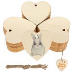 50Pcs Wooden Hearts, 8cm Wooden Hearts for Crafting, Wooden Wooden Craft Hearts with Holes, Hanging Hearts with Hemp Rope, for Garden Home, DIY Art Craft, Valentine'sTree Hanging Decoration (Heart)