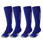 ZEPOHCK Kids Athletic Soccer Socks, 2 Pairs Knee High Socks for Youth Boys Girls for Shoe Size 3-6.5 / Ages 6-12 (Blue-005)