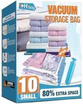 HIBAG Vacuum Storage Bags, 10 Small Space Saver Vacuum Seal Bags, Space Bags, Vacuum Sealer Bags for Clothes with Travel Hand Pump (10S) (HB-10S)