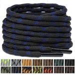 Stepace Round Boot Laces [2 Pairs] Heavy Duty Shoelaces for Work Boots Hiking Boot Shoes Blue Black-100