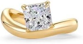 PAVOI 14K Yellow Gold Plated Cubic Zirconia Square Solitaire Wavy Ring for Women | Unique Engagement Ring - Size 9, Yellow Gold, Cubic Zirconia