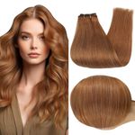 fshine Ginger Weft Hair Extensions Remy Hair 22 Inch 100g Copper Human Hair Hand Tied Weft Extension Sew in Hair Extensions Straight Remy Hair #330 Double Weft Real Hair Extensions for Women