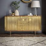 THE KASHTH Mango Wood Sideboard Cabinet for Living Room Furniture 3 Drawers 2 Door ! Brass Clad Sideboard in Mango Wood, ! Gold Sideboard ! Brass Sideboard ! Top Modern Sideboard Cabinet in Gold