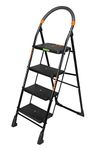 FLIPZON Premium Heavy Foldable Cameo 4 Steps Ladder with Wide Steps & Anti-Skid Shoes (Make in India) - Iron Body, Plastic Steps - Black