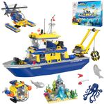 LSCLCIN City Ocean Explorer Ship Building Kit, with Helicopter, Submarine, Coral Reef Setting, Shark and Octopus, Creative Ocean Toy Gift for Kids Boys Girls Ages 6+ (797 Pieces)