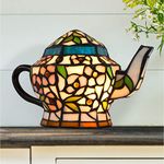 Home Teapot Lamp-Tiffany Style Stained Glass Table or Desk Light LED Bulb Included-Vintage Look Colorful Accent Décor or Office by Lavish