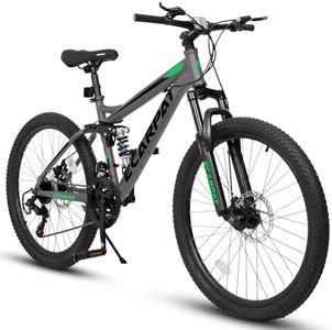 Ecarpat Full Dual Suspension 26 Inch Mountain Bike, 21-Speed Disc Brake, Front Fork Rear Shock Absorber Carbon Steel Frame Mountain Bike, Mens Womens Trail Commuter City Bicycles