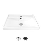 STYLISH Drop in Bathroom Sink 20 1/4 x 16 Inch Porcelain Rectangular Bathroom Sinks Shiny Finish, Smooth & Stain Resistant Surface with Polished Chrome and Matte Black Overflow, P-210H