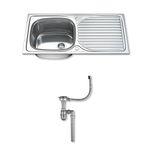 Dihl 1003 Kitchen Sink with Drainer, Single Bowl 1.0, Rectangle, 304 Stainless Steel, Silver, 100 x 50 cm, Inset, Includes Full Waste Kit and fixings