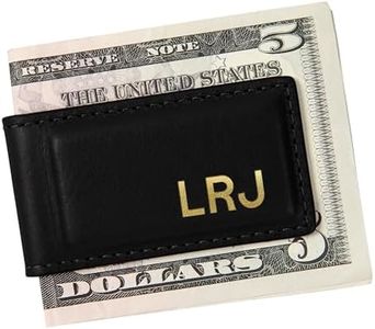Northwind Luxury Personalized Leather Money Clip, Handmade in USA Full Grain Slim Wallet for Men with Magnetic Closure, Custom Engraved Monogram Gift for Dad, Husband, Groomsmen, Anniversary (Black)