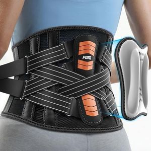 FEATOL Back Brace for Lower Back Pain Women Men, Removable Dual-Side Spine Lumbar Pad with Snug Fit, Adjustable Support Belt for Work, Orange, Size L 34.5-39"