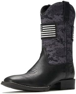 SUREWAY Cowboy Boots For Men - Mens Square Toe Western Boot With Flag,Oil/Slip Resistant,Durable Fashionable Classic Pull on 10 Inch Boots