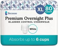 Because Overnight Absorbency Pull Ups - Adult Disposable Incontinence Underwear, Extra Absorbent Nighttime Pull Ups for Men and Women, White, XLarge, 80 Count (4 Packs of 20)