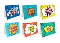 SVM CRAFT® Thank you comic greeting card 1-Mini Note cards 24 Different 3.9 x 2.9 Inch Blank Greeting Cards White Envelopes. 6 Unique Designs Note Cards with Envelopes Set