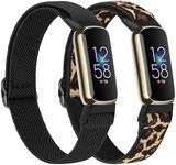 Leonids Elastic Bands Compatible with Fitbit Luxe Bands Women Men, Soft Stretchy Loop Adjustable Breathable Wristband Replacement Watchband Straps for Fitbit Luxe Advanced Fitness Tracker (Black+Leopard)