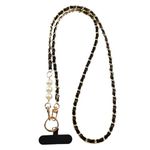 Universal Phone Lanyard, Phone Chain, Pearl Metal Cell Phone Chain Women Girl Crossbody Strap Anti-Theft Detachable Cellphone Lanyards Around the Neck with Patches for Most Smartphones - Black