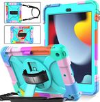 SINSO iPad 9th/8th/7th Generation Case,iPad 10.2 Case for kids, Shockproof [360 Rotating Stand] [Hand Strap] [Pencil Holder] Case for New iPad 9th Gen, iPad 10.2 Inch 2021/2020/2019 - Turquoise