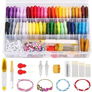 PAXCOO 488Pcs String Bracelet Making Kit, Friendship Bracelet String Kit with 50 Skeins Embroidery Floss Cross Stitch Thread, 400Pcs Friendship Bracelet Beads, 37Pcs Embroidery Tools