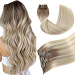 Youngsmile Clip in Hair Extensions Real Human Hair, Human Hair Extensions Clip in, Color 8 Ash Brown Fading to 60 Platinum Blond mixed 18 Ash Blond,20 Inch 120 Gram 7 Pcs (7pcsclip#8/60/18-20'')