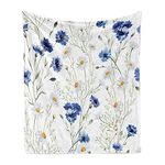 Lunarable Watercolor Flower Throw Blanket, Wildflowers and Cornflowers Daisies Blooms Flower Buds Art, Flannel Fleece Accent Piece Soft Couch Cover for Adults, 70" x 90", Green Marigold